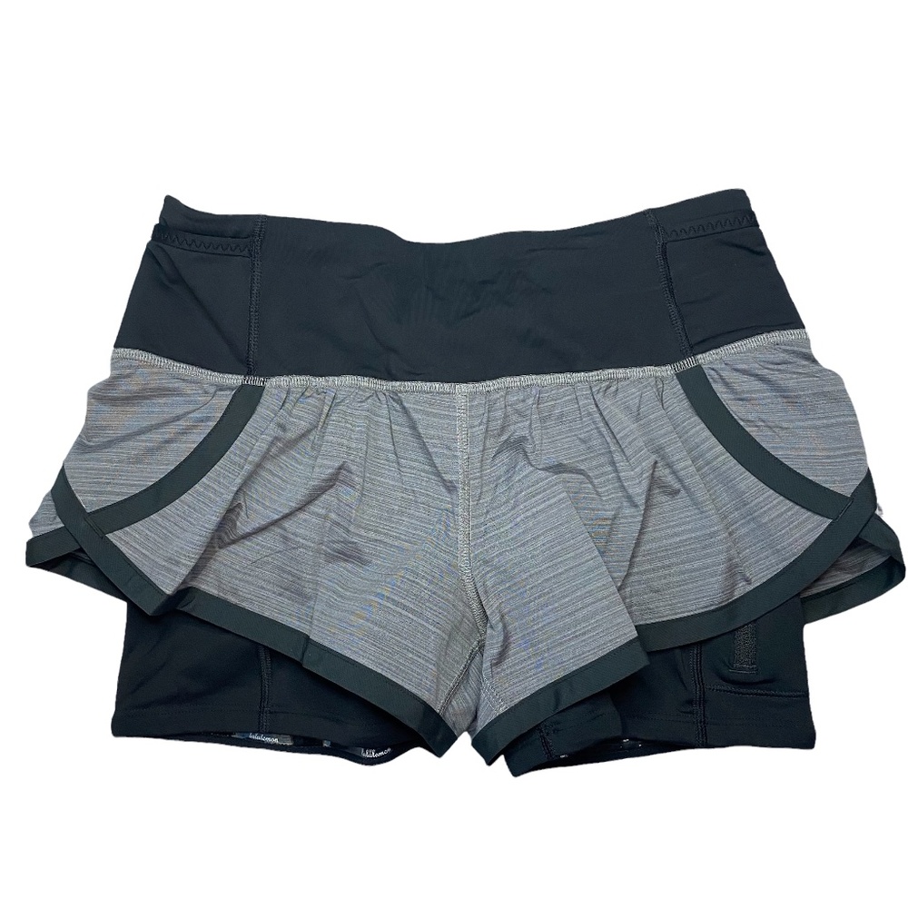 Lululemon Lined Black and Grey W0men's Running Shorts with Pocket